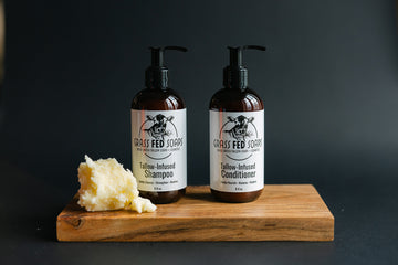 Grass Fed Soaps tallow shampoo and conditioner bottles
